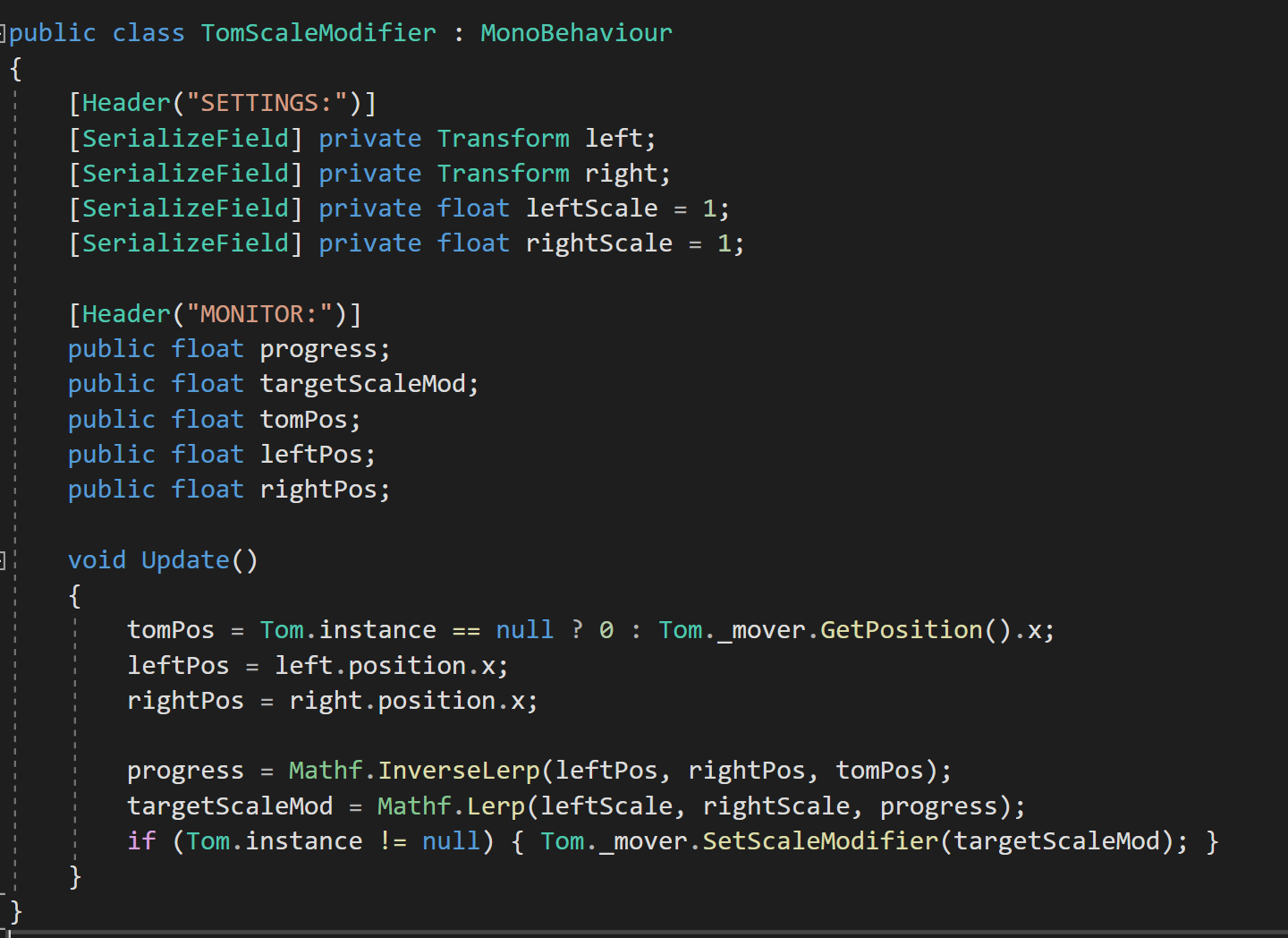 Code snapshot — scaling solution
